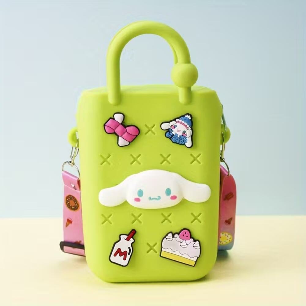 #CIN-2130 Cinnamoroll Zippered Mini Silicone Bog Bag with Charms Crossbody